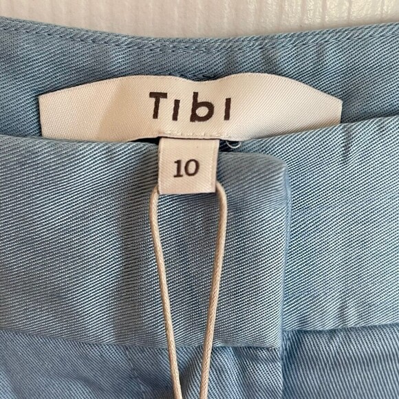 New TIBI High Waisted Wide Leg Chambray Pleated Cropped Pants Size10 - Picture 10 of 13